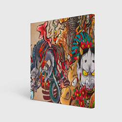 Холст квадратный Иредзуми: демон и дракон, цвет: 3D-принт