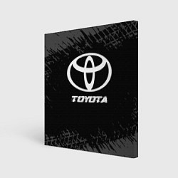Холст квадратный Toyota speed на темном фоне со следами шин, цвет: 3D-принт