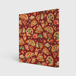 Холст квадратный Кусочки пиццы ассорти - акварельный паттерн, цвет: 3D-принт