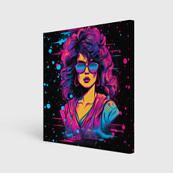 Холст квадратный Lady - retrowave style, цвет: 3D-принт