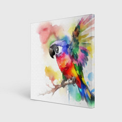 Холст квадратный Разноцветный акварельный попугай, цвет: 3D-принт