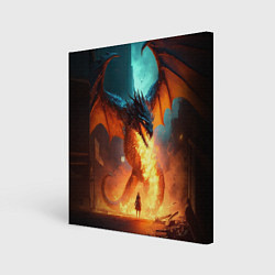 Холст квадратный Огненный дракон и рыцарь, цвет: 3D-принт
