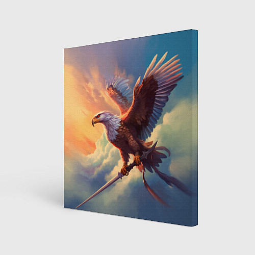 Картина квадратная Орел с мечом в облаках на закате / 3D-принт – фото 1