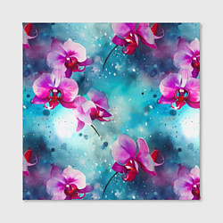 Холст квадратный Розовые орхидеи на бирюзовом - паттерн акварель, цвет: 3D-принт — фото 2