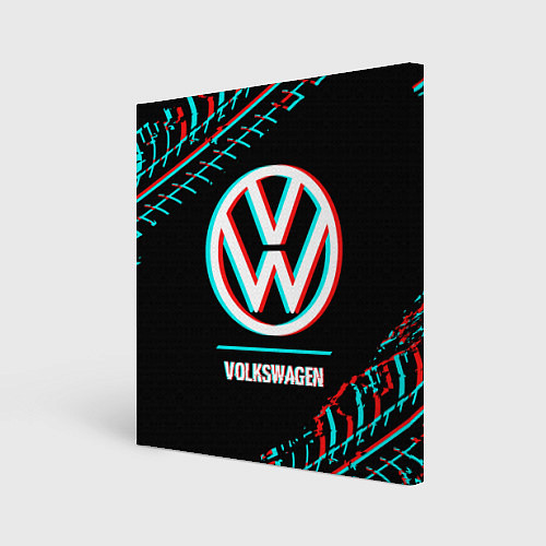 Картина квадратная Значок Volkswagen в стиле glitch на темном фоне / 3D-принт – фото 1