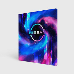 Холст квадратный Nissan неоновый космос, цвет: 3D-принт