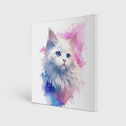 Картина квадратная Белая кошечка акварель