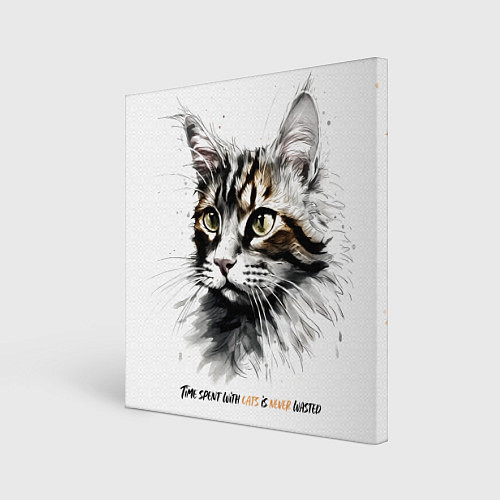Картина квадратная Время с кошкой никогда не потрачено зря / 3D-принт – фото 1