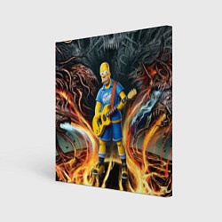 Холст квадратный Гомер Симпсон играет на гитаре, цвет: 3D-принт