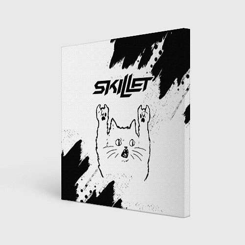 Картина квадратная Skillet рок кот на светлом фоне / 3D-принт – фото 1