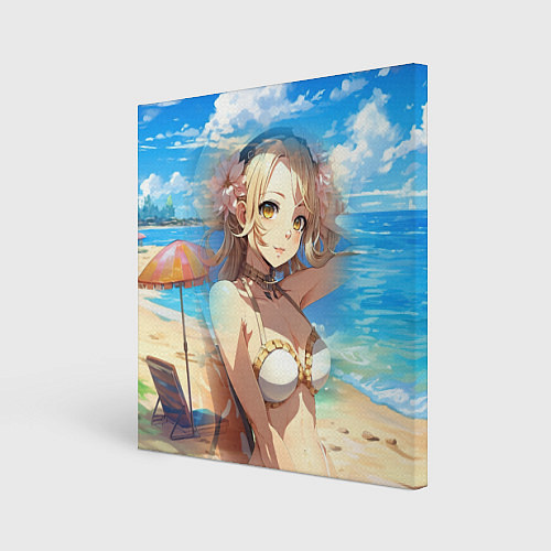 Картина квадратная Девушка блондинка на пляже / 3D-принт – фото 1