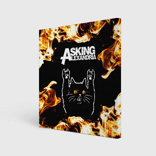 Картина квадратная Asking Alexandria рок кот и огонь / 3D-принт – фото 1