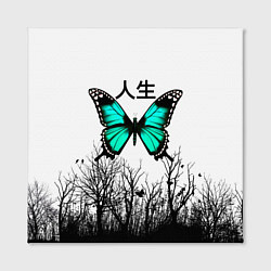 Холст квадратный С бабочкой на фоне японского иероглифа, цвет: 3D-принт — фото 2