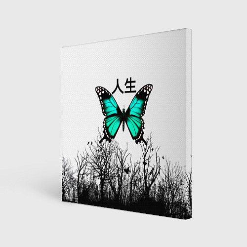 Картина квадратная С бабочкой на фоне японского иероглифа / 3D-принт – фото 1