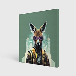 Холст квадратный Cool kangaroo - cyberpunk, цвет: 3D-принт