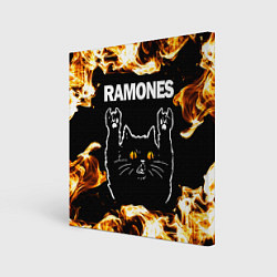 Холст квадратный Ramones рок кот и огонь, цвет: 3D-принт