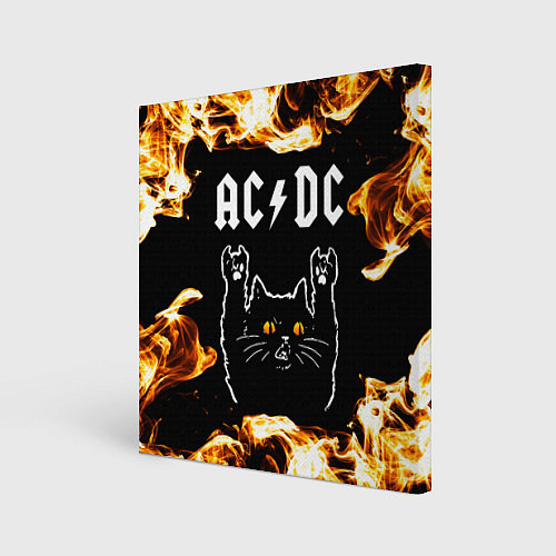 Картина квадратная AC DC рок кот и огонь / 3D-принт – фото 1