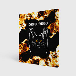 Холст квадратный Disturbed рок кот и огонь, цвет: 3D-принт