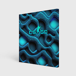 Холст квадратный CS GO blue neon logo, цвет: 3D-принт