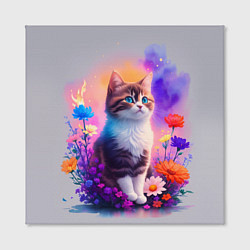 Холст квадратный Котик и акварель, цвет: 3D-принт — фото 2
