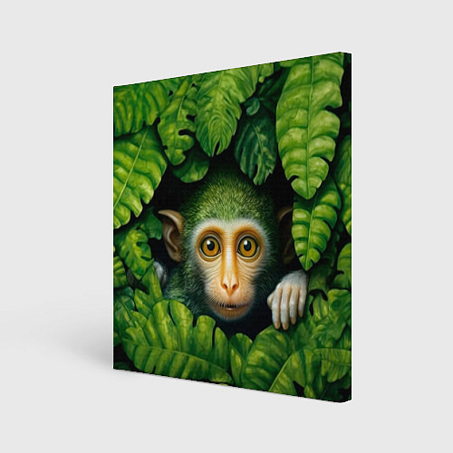 Картина квадратная Маленькая обезьянка в листьях / 3D-принт – фото 1