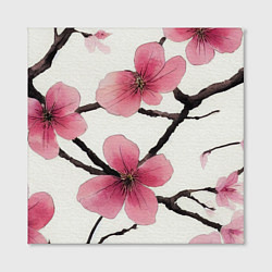 Холст квадратный Цветы и ветви японской сакуры - текстура холста, цвет: 3D-принт — фото 2