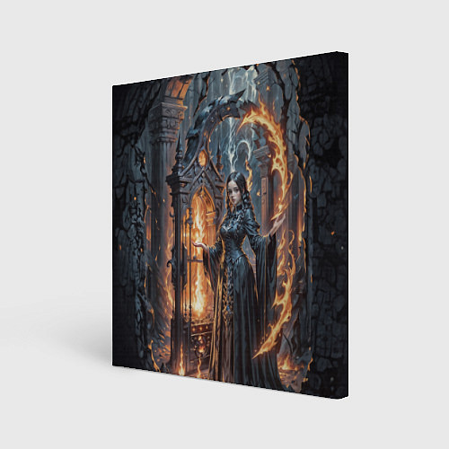 Картина квадратная Готическая ведьма и огонь в подземелье / 3D-принт – фото 1