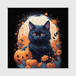 Холст квадратный Котик и тыквы - хеллоуин, цвет: 3D-принт — фото 2