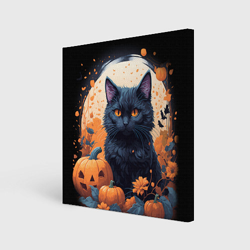 Картина квадратная Котик и тыквы - хеллоуин / 3D-принт – фото 1