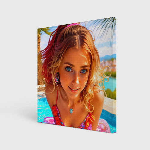 Картина квадратная Девушка на курорте у бассейна / 3D-принт – фото 1