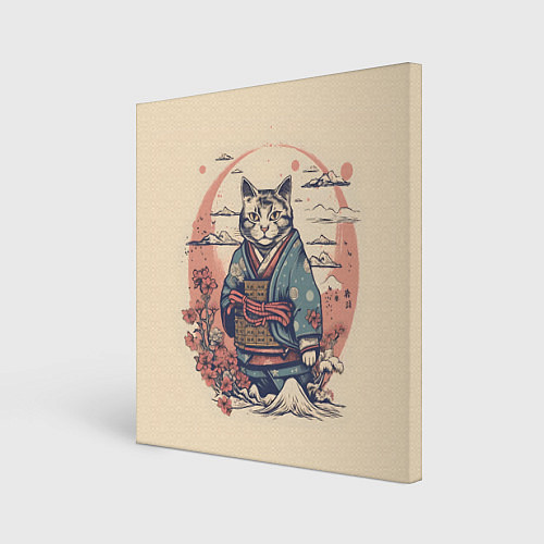 Картина квадратная Кот-самурай / 3D-принт – фото 1