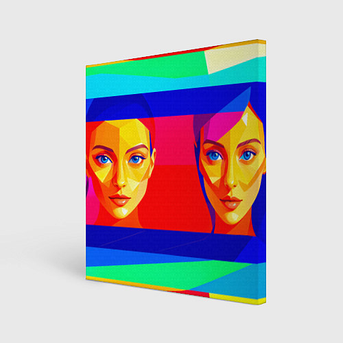 Картина квадратная Две голубоглазые девушки в прямоугольной рамке / 3D-принт – фото 1