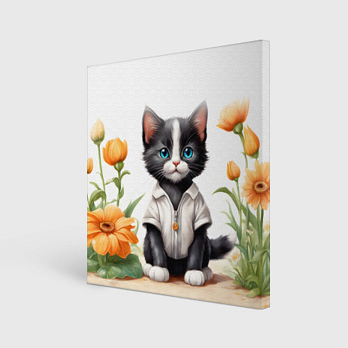 Картина квадратная Котенок на цветочной поляне / 3D-принт – фото 1