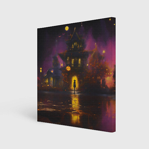 Картина квадратная Жуткий дом и ведьма с метлой / 3D-принт – фото 1