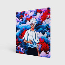 Холст квадратный Красавец Сатору Годжо - Магическая битва, цвет: 3D-принт