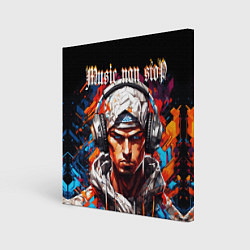 Картина квадратная Граффити парень в наушниках music non stop