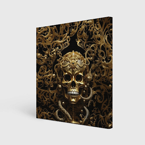 Картина квадратная Золотой череп с украшениями / 3D-принт – фото 1