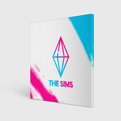 Холст квадратный The Sims neon gradient style, цвет: 3D-принт