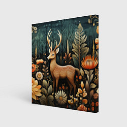 Холст квадратный Лесной олень в стиле фолк-арт, цвет: 3D-принт