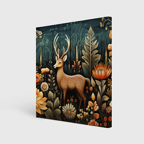 Картина квадратная Лесной олень в стиле фолк-арт / 3D-принт – фото 1