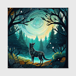 Холст квадратный Волк в ночном лесу фолк-арт, цвет: 3D-принт — фото 2