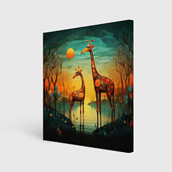 Холст квадратный Жирафы в стиле фолк-арт, цвет: 3D-принт