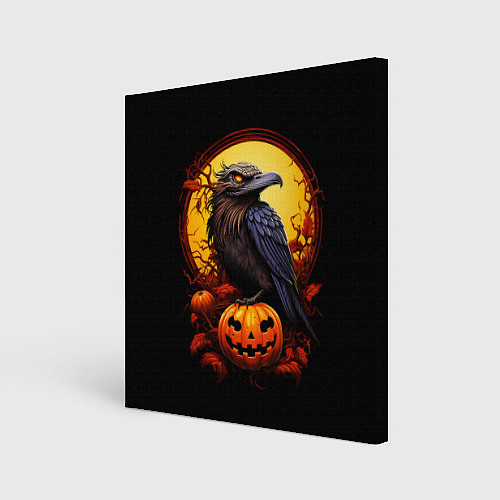Картина квадратная Halloween - ворон и тыква / 3D-принт – фото 1