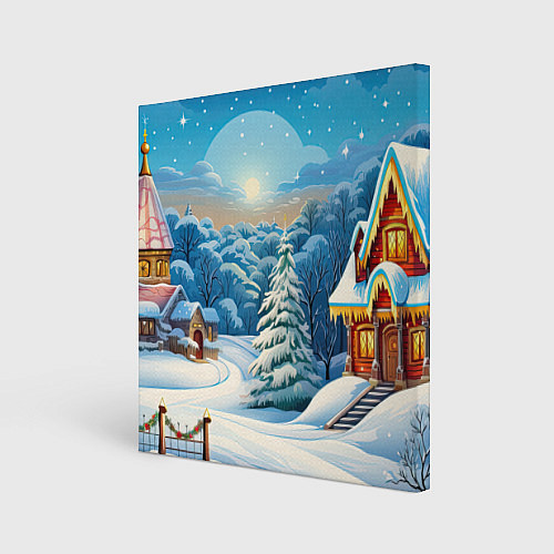 Картина квадратная Зимний домик и елка / 3D-принт – фото 1