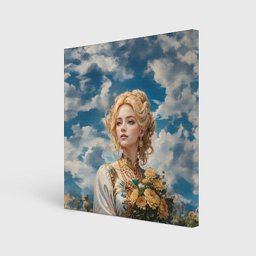 Картина квадратная Девушка славянка с букетом цветов / 3D-принт – фото 1