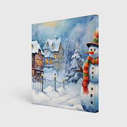 Холст квадратный Новогодний снеговик с шарфом, цвет: 3D-принт