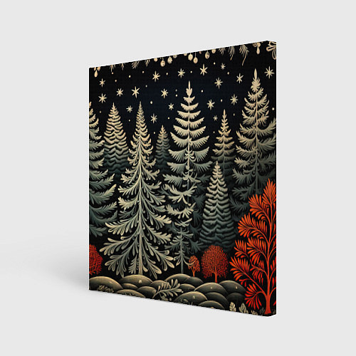 Картина квадратная Новогоднее настроение лес / 3D-принт – фото 1