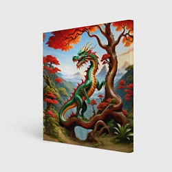 Холст квадратный Зеленый деревянный дракон, цвет: 3D-принт