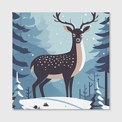 Холст квадратный Зимняя сказка олень в лесу, цвет: 3D-принт — фото 2