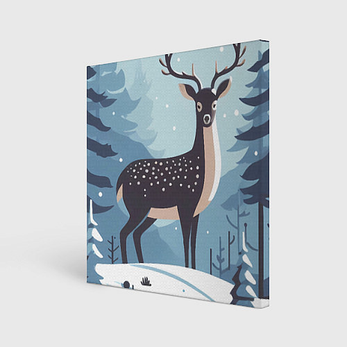 Картина квадратная Зимняя сказка олень в лесу / 3D-принт – фото 1